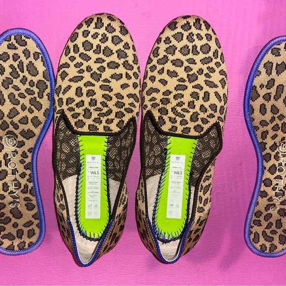 Rothy's Black and Tan Leopard Print Flats women size 6.5 - Picture 2 of 7